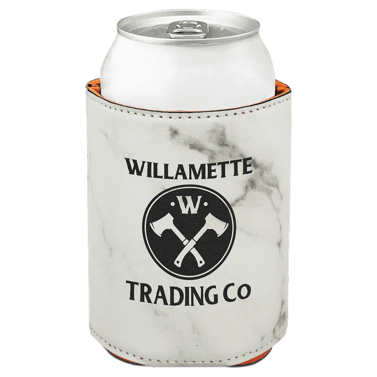Personalized Beverage Holders – Leatherette & Cork with Custom Engraving White Marble / Regular Beverage Holder / Leatherette