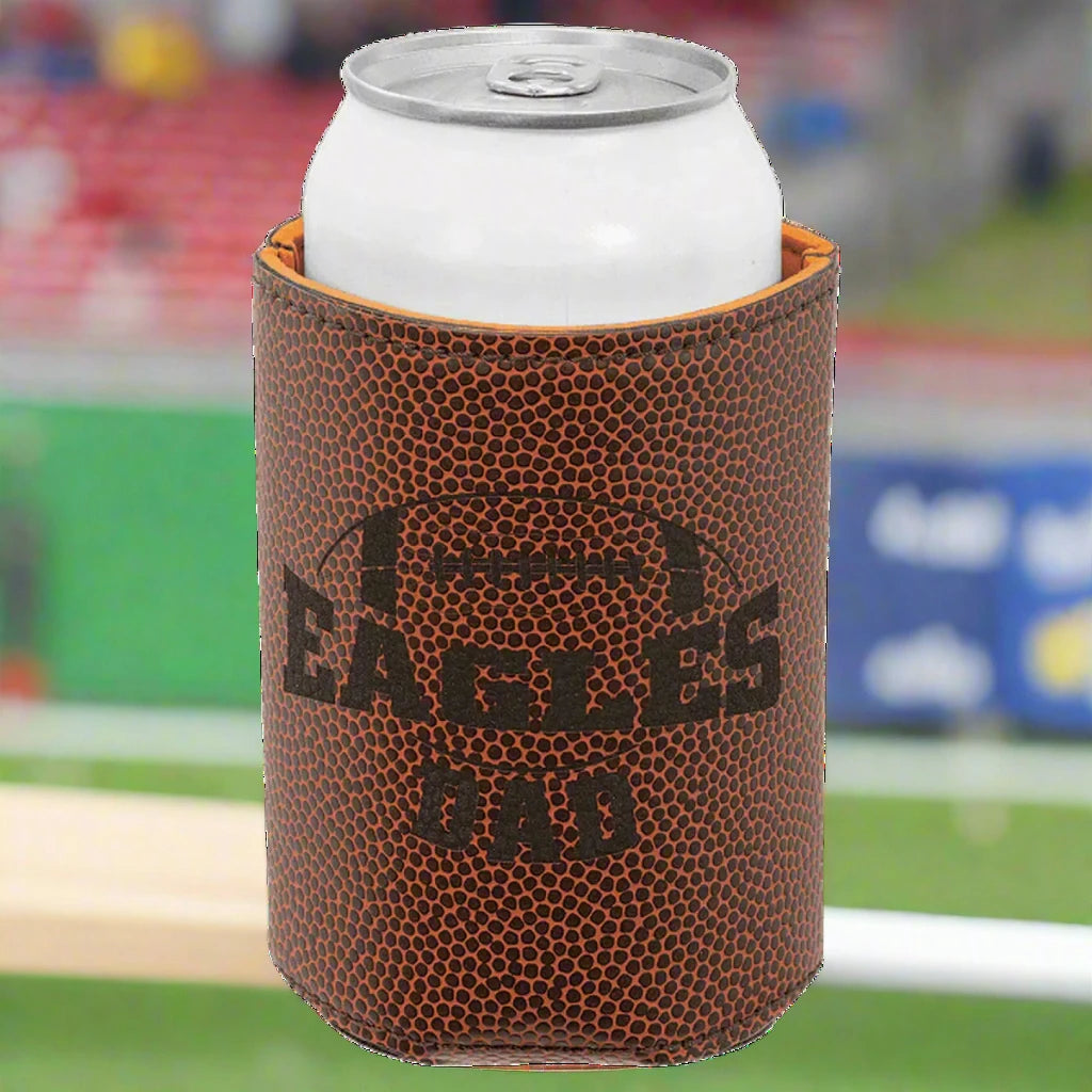 Personalized Beverage Holders – Leatherette & Cork with Custom Engraving Football / Regular Beverage Holder / Football Leatherette