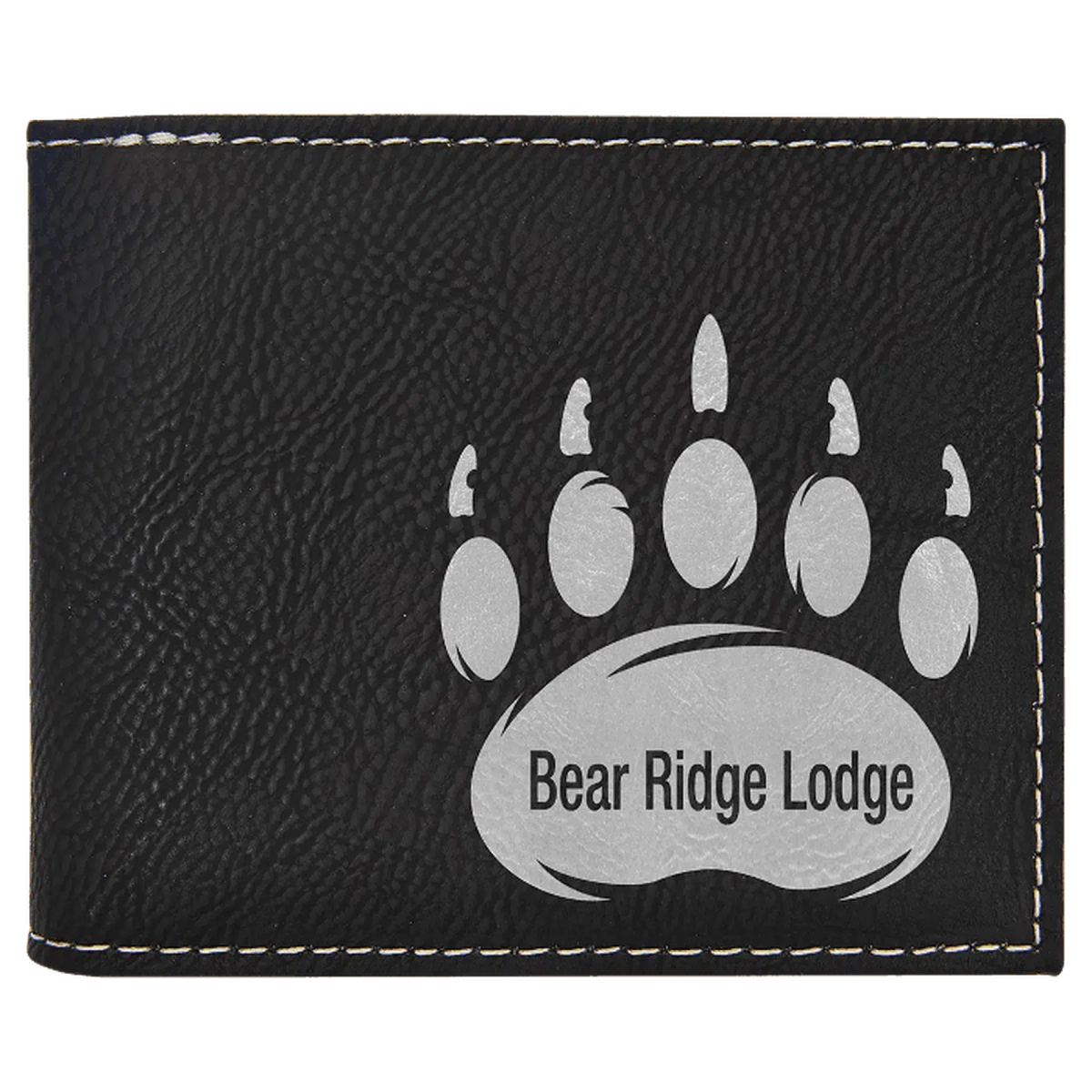 Personalized RFID Bifold Wallet with Flip ID in Engraved Leathrette Black/Silver