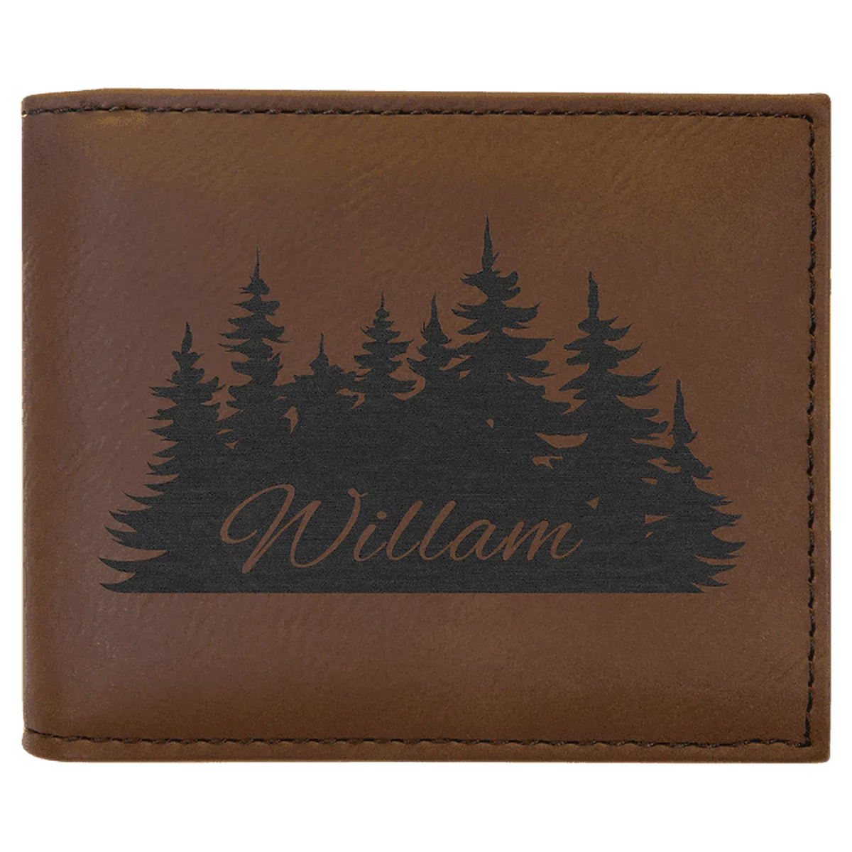 Personalized RFID Bifold Wallet with Flip ID in Engraved Leathrette Dark Brown