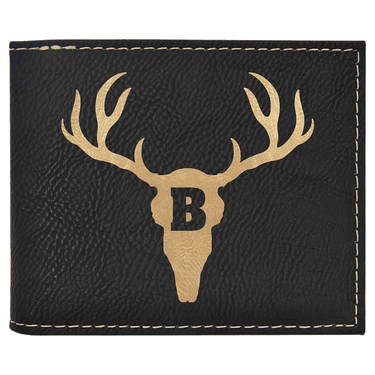 Personalized RFID Bifold Wallet with Flip ID in Engraved Leathrette Black/Gold