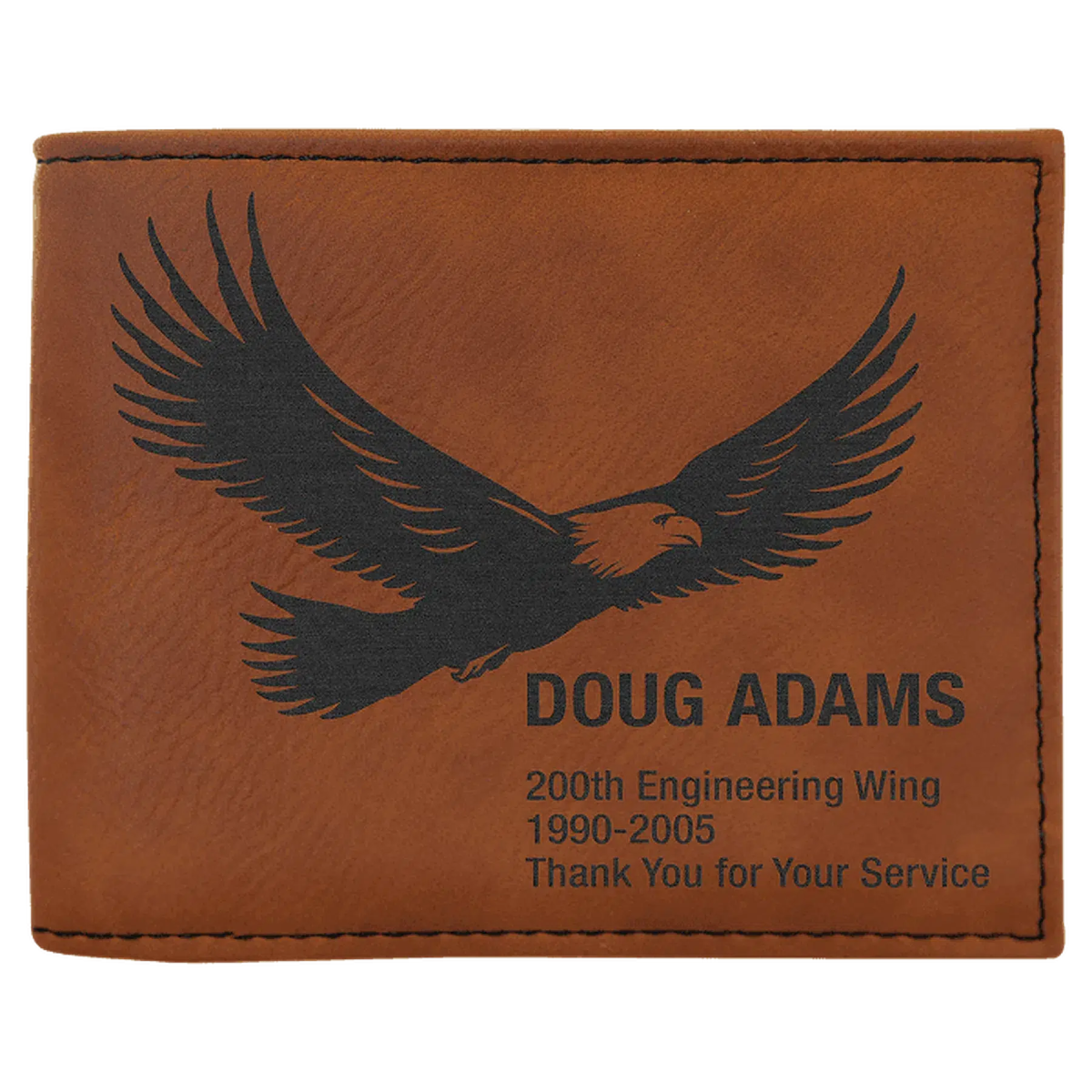 Personalized RFID Bifold Wallet with Flip ID in Engraved Leathrette Rawhide