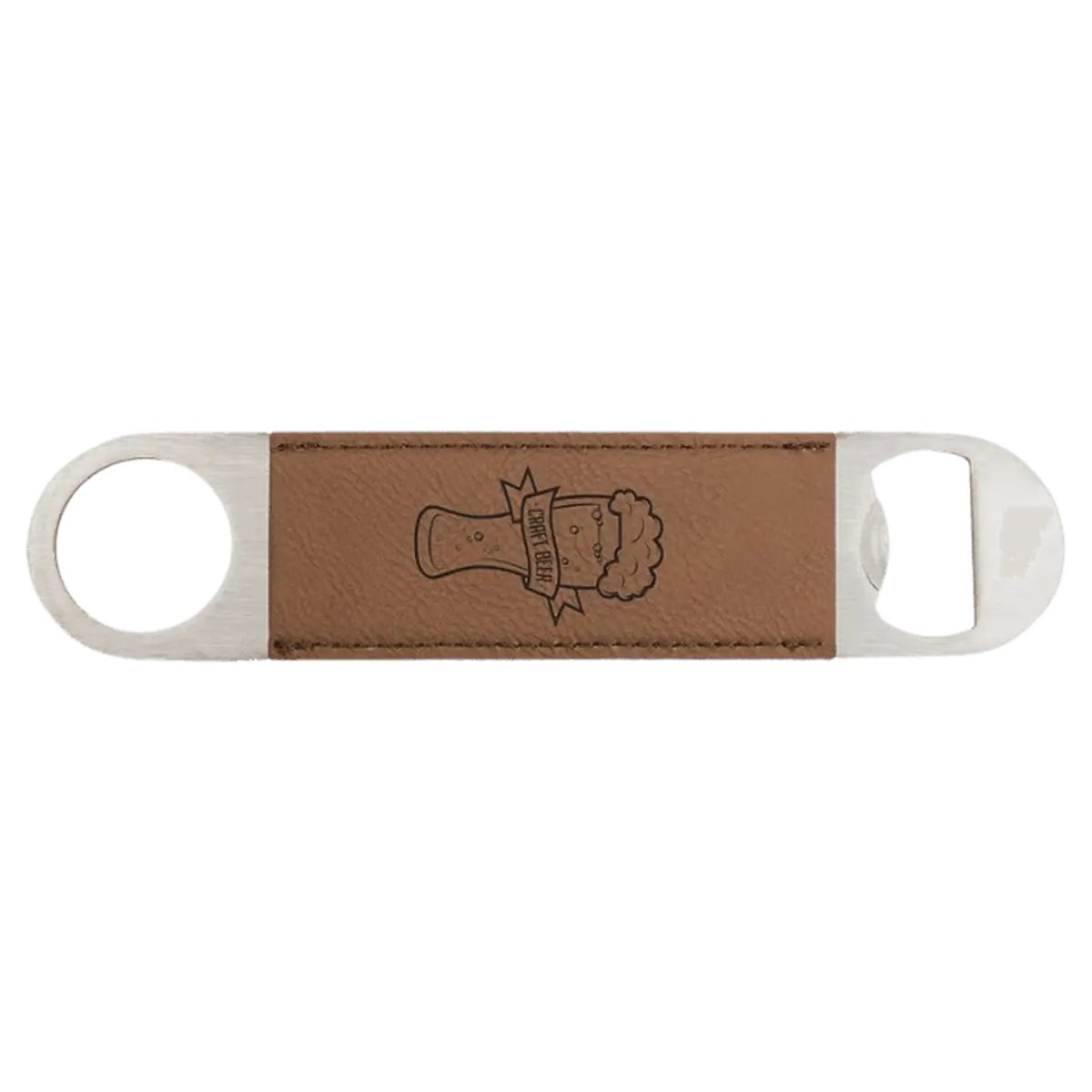 Personalized Bottle Openers - Extra Long Bar Style with Wide Ring Leatherette / Dark Brown / 7" x 1 1/2"