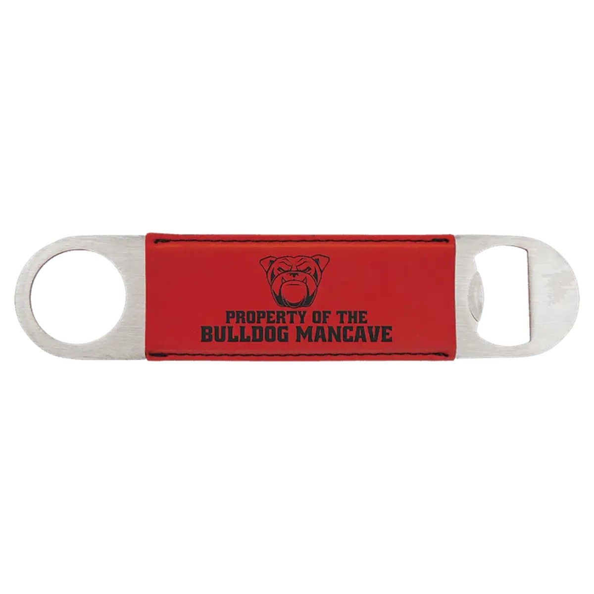 Personalized Bottle Openers - Extra Long Bar Style with Wide Ring Leatherette / Red / 7" x 1 1/2"
