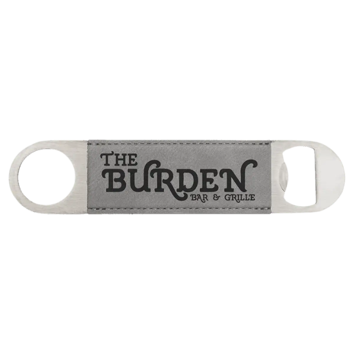 Personalized Bottle Openers - Extra Long Bar Style with Wide Ring Leatherette / Gray / 7" x 1 1/2"