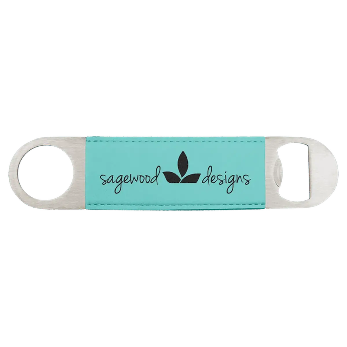 Personalized Bottle Openers - Extra Long Bar Style with Wide Ring Leatherette / Teal / 7" x 1 1/2"
