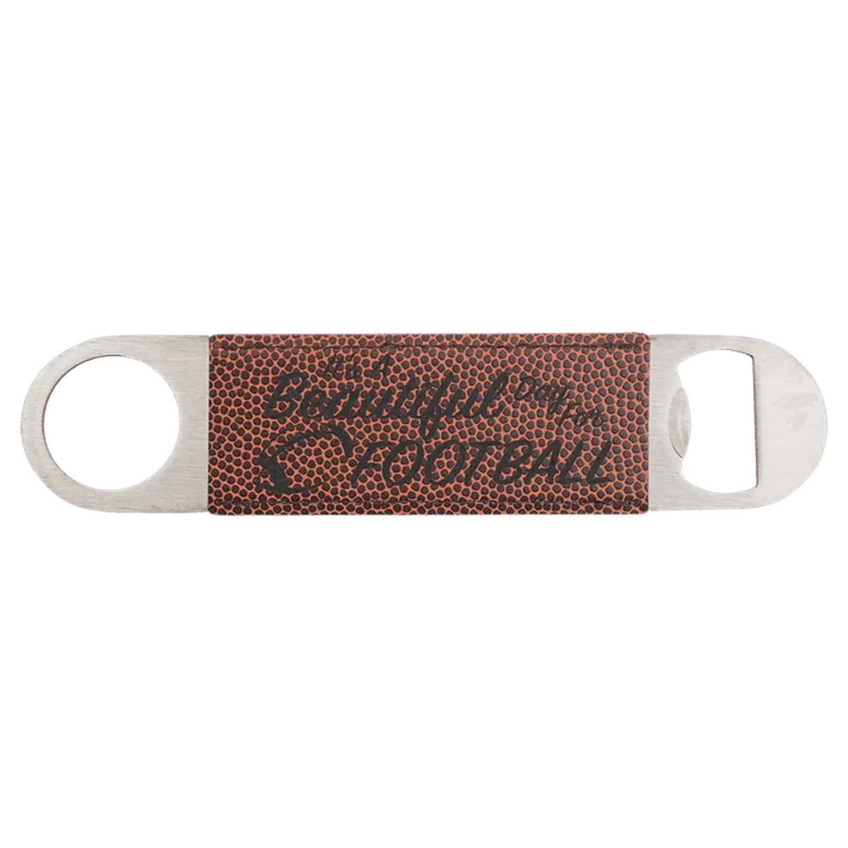 Personalized Bottle Openers - Extra Long Bar Style with Wide Ring Leatherette / Black/Silver / 7" x 1 1/2"