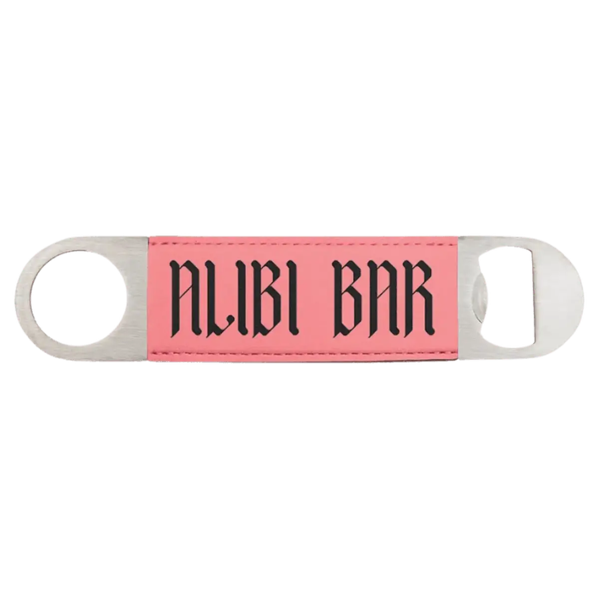 Personalized Bottle Openers - Extra Long Bar Style with Wide Ring Leatherette / Pink / 7" x 1 1/2"