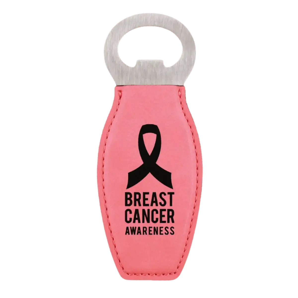Personalized Magnetic Bottle Openers - Engraved in Leatherette or Cork Leatherette / Pink / 4 5/8"