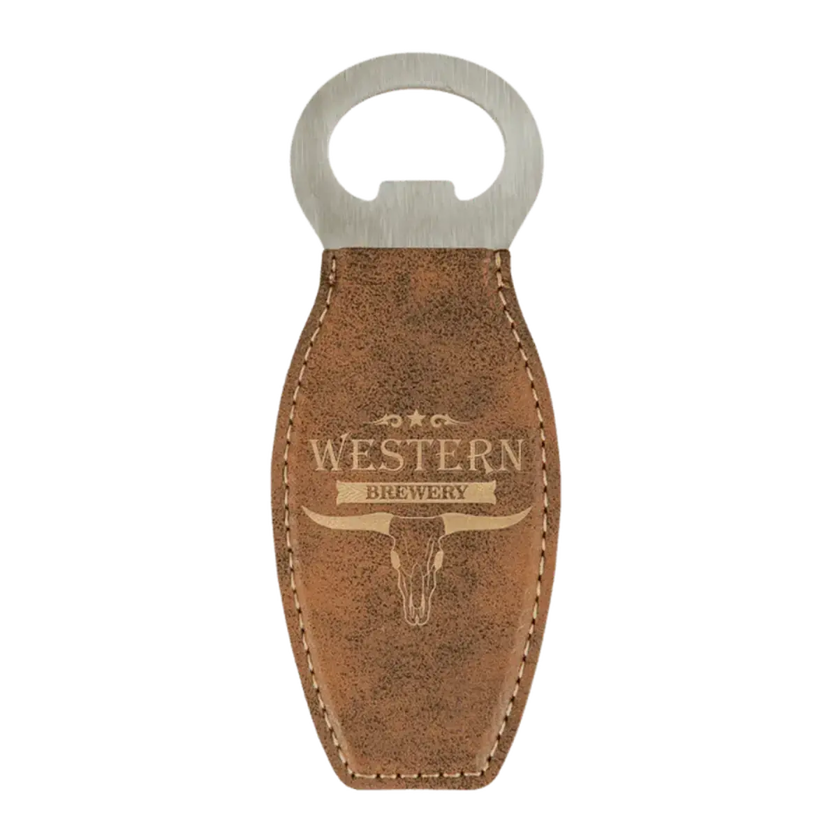 Personalized Magnetic Bottle Openers - Engraved in Leatherette or Cork Leatherette / Rustic/Gold / 4 5/8"
