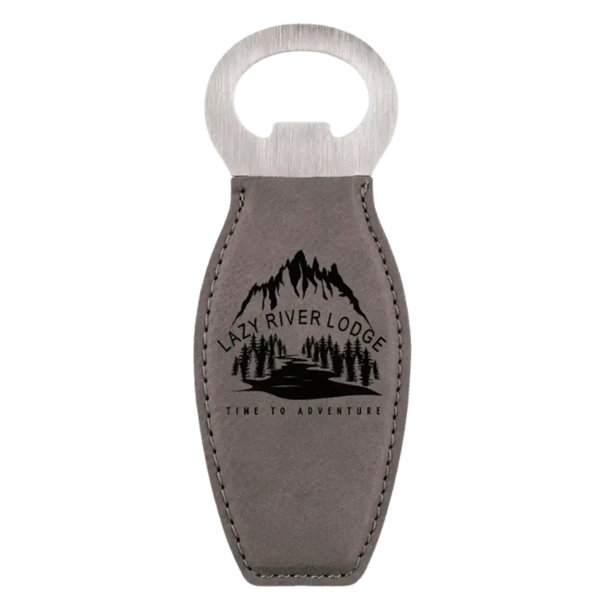 Personalized Magnetic Bottle Openers - Engraved in Leatherette or Cork Leatherette / Gray / 4 5/8"