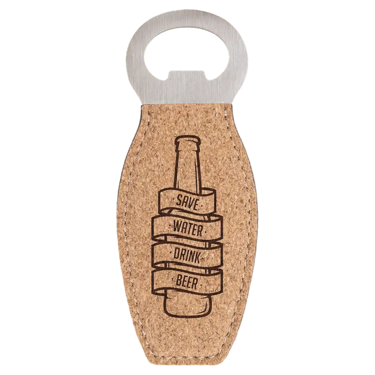 Personalized Magnetic Bottle Openers - Engraved in Leatherette or Cork Cork / Natural Cork / 4 5/8"