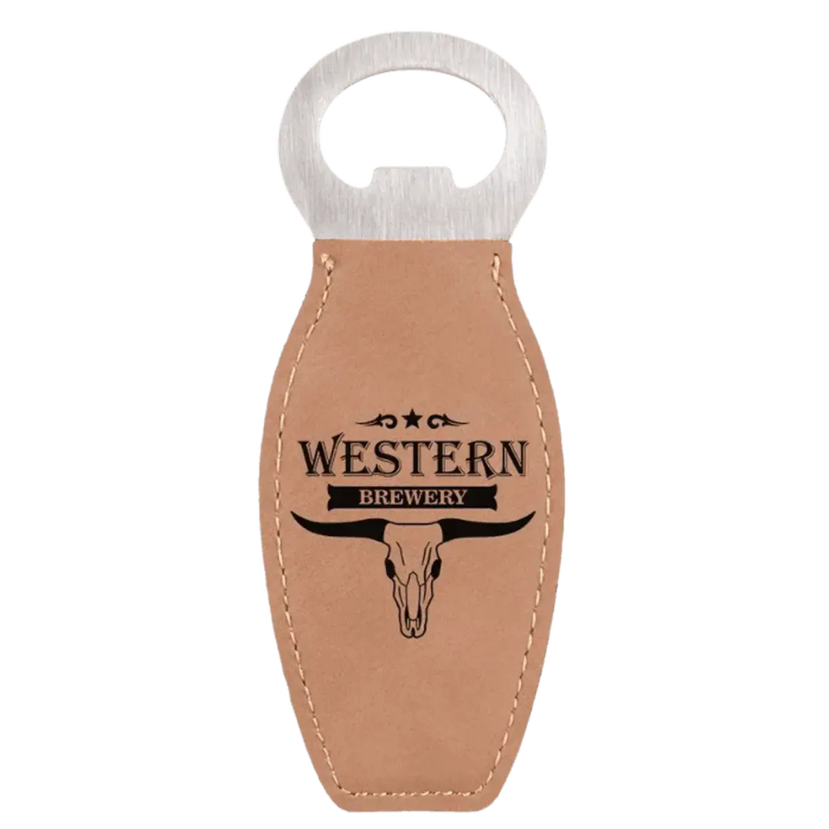 Personalized Magnetic Bottle Openers - Engraved in Leatherette or Cork Leatherette / Light Brown / 4 5/8"