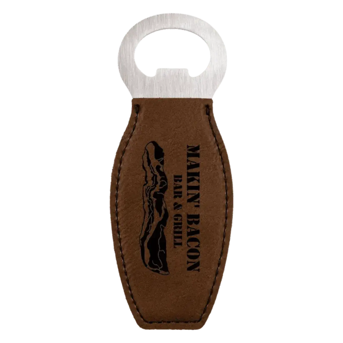 Personalized Magnetic Bottle Openers - Engraved in Leatherette or Cork Leatherette / Dark Brown / 4 5/8"