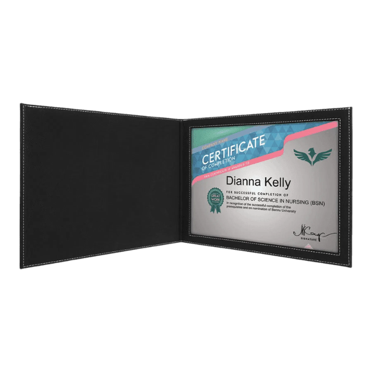 Personalized Certificate Holder in Leatherette Colors Black/Silver / 11" (W) x 8 1/2" (H)