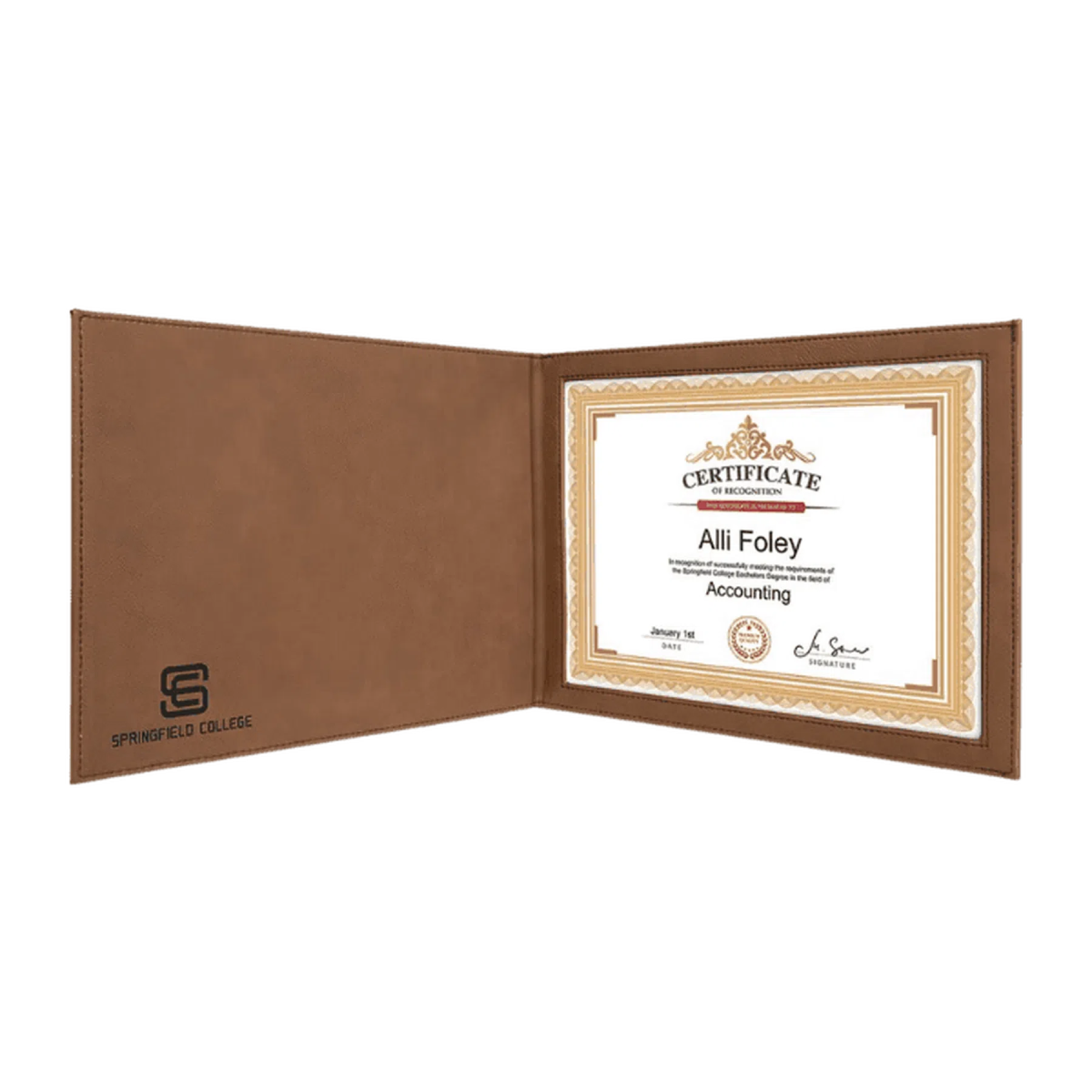 Personalized Certificate Holder in Leatherette Colors Dark Brown / 11" (W) x 8 1/2" (H)