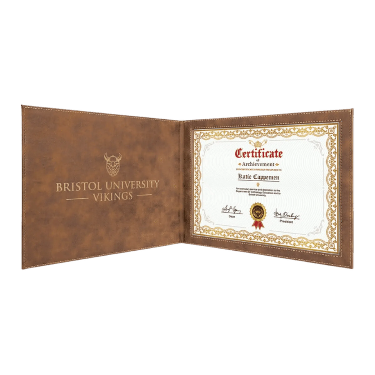 Personalized Certificate Holder in Leatherette Colors Rustic/Gold / 11" (W) x 8 1/2" (H)