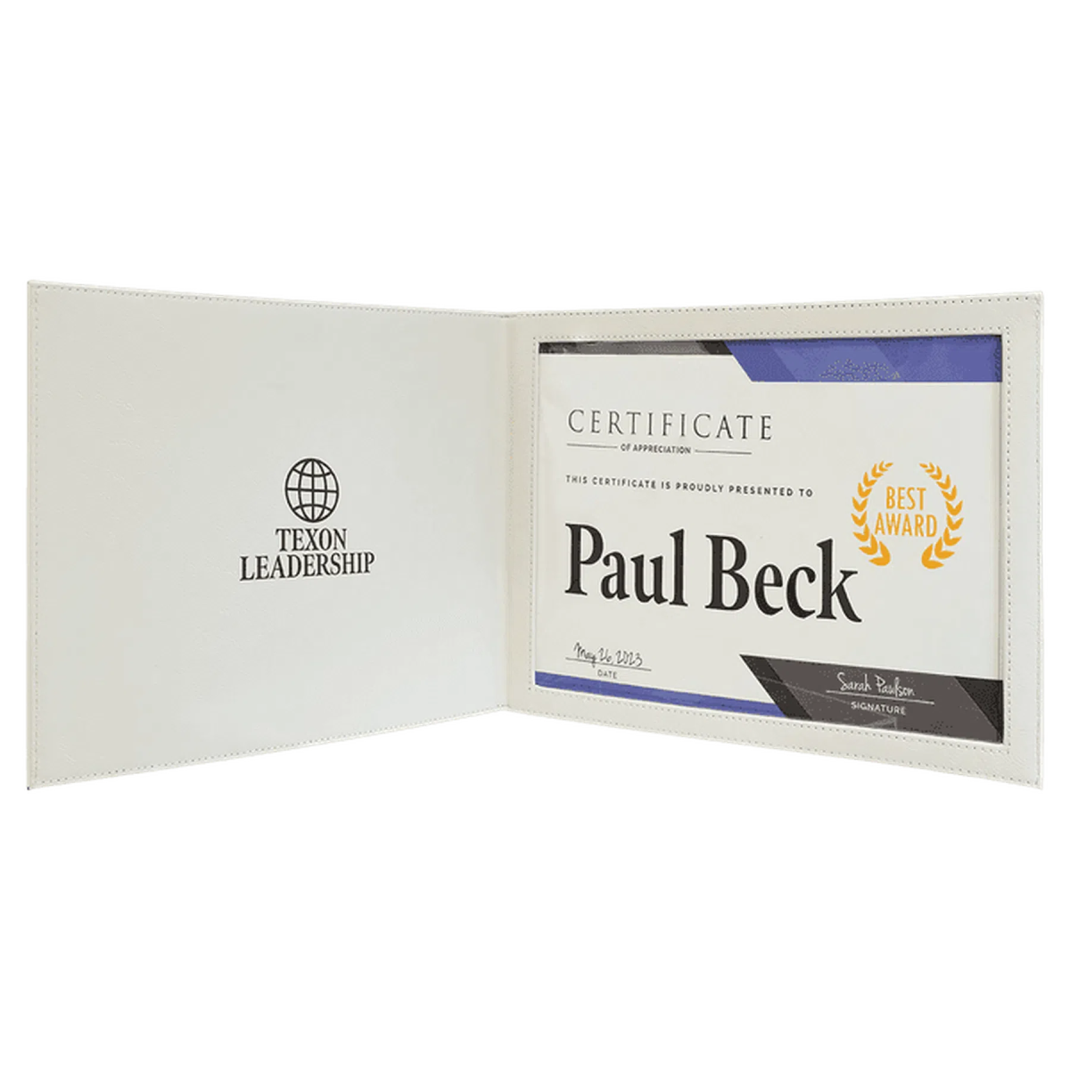 Personalized Certificate Holder in Leatherette Colors White / 11" (W) x 8 1/2" (H)
