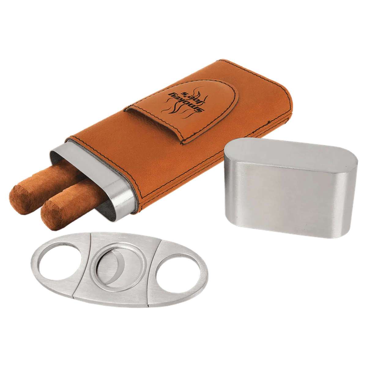 Custom Engraved Cigar Cases with Cutter in Leatherette Rawhide / Leatherette