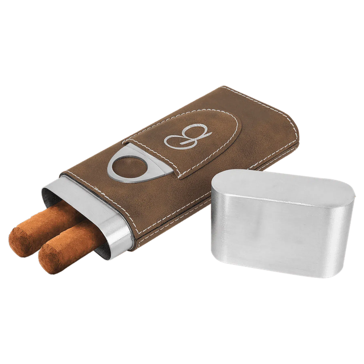 Custom Engraved Cigar Cases with Cutter in Leatherette Rustic/Silver / Leatherette