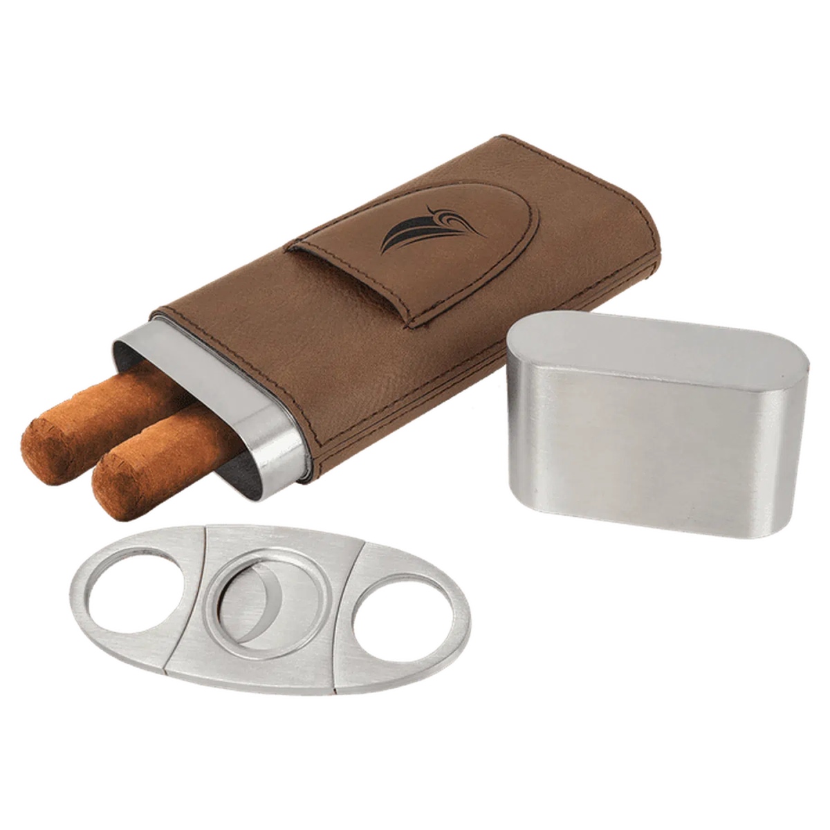Custom Engraved Cigar Cases with Cutter in Leatherette Dark Brown / Leatherette
