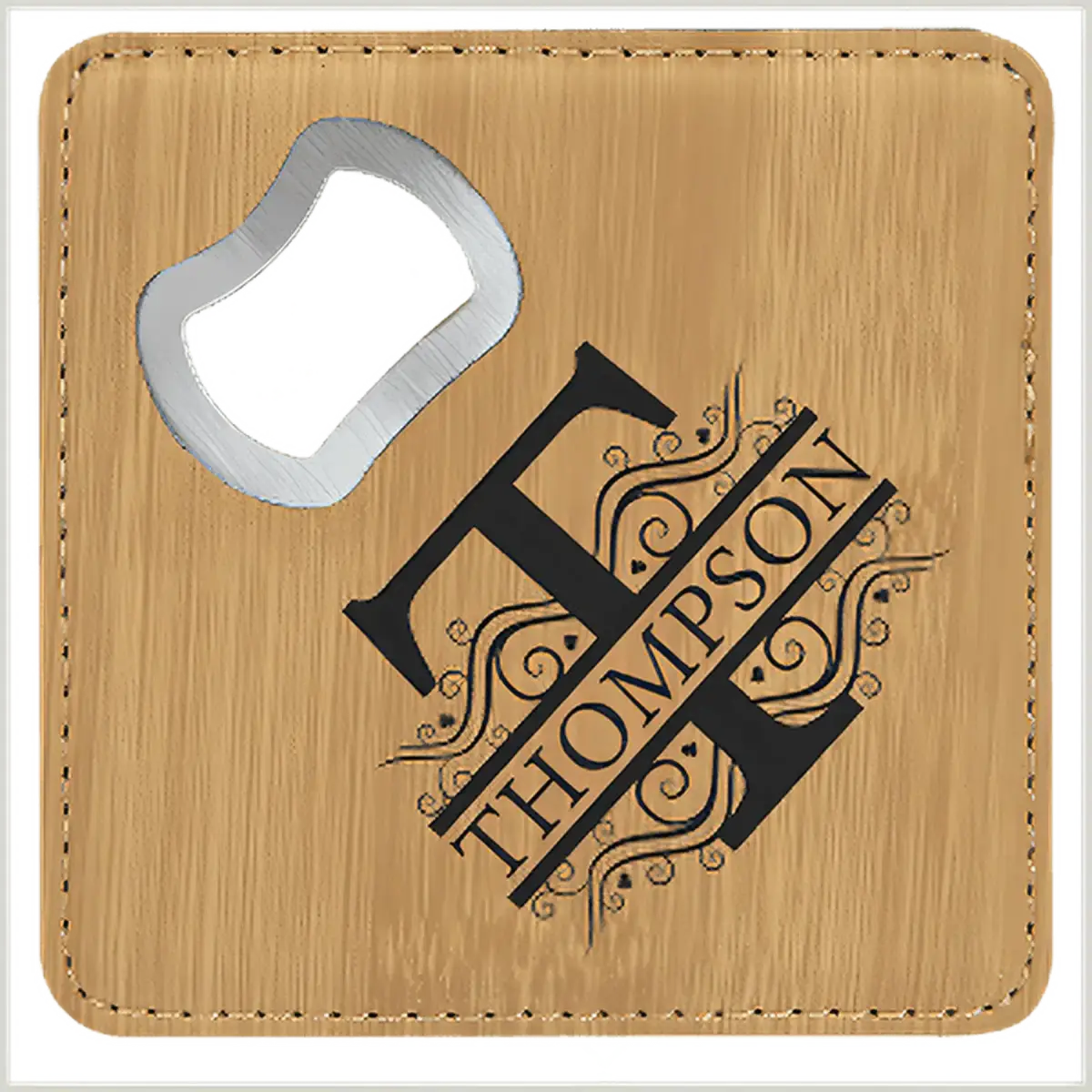 Personalized Leatherette Coaster Sets & Bottle Openers Bottle Opener Coaster / Bamboo / Leatherette