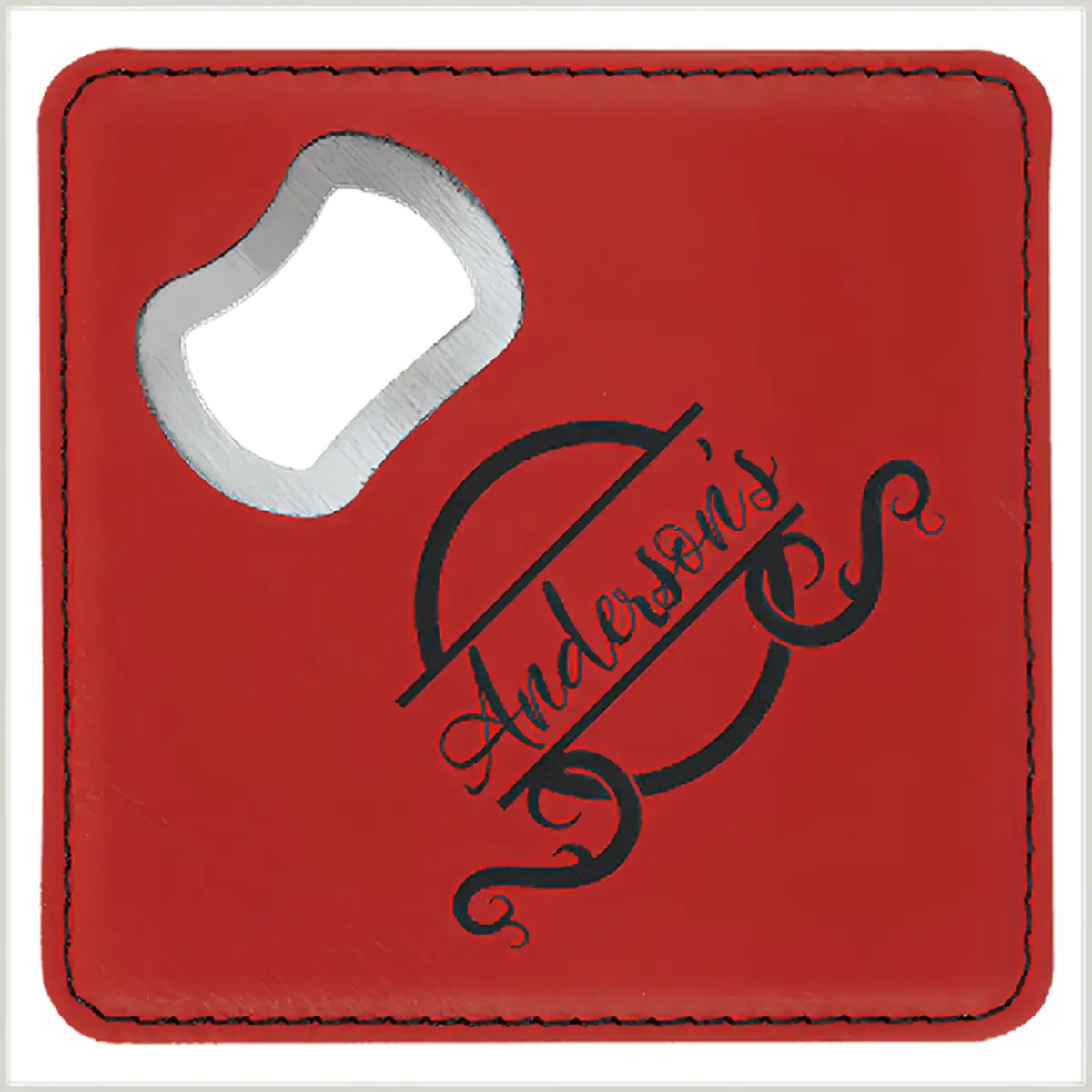 Personalized Leatherette Coaster Sets & Bottle Openers Single Coaster - Square / Gray / Leatherette