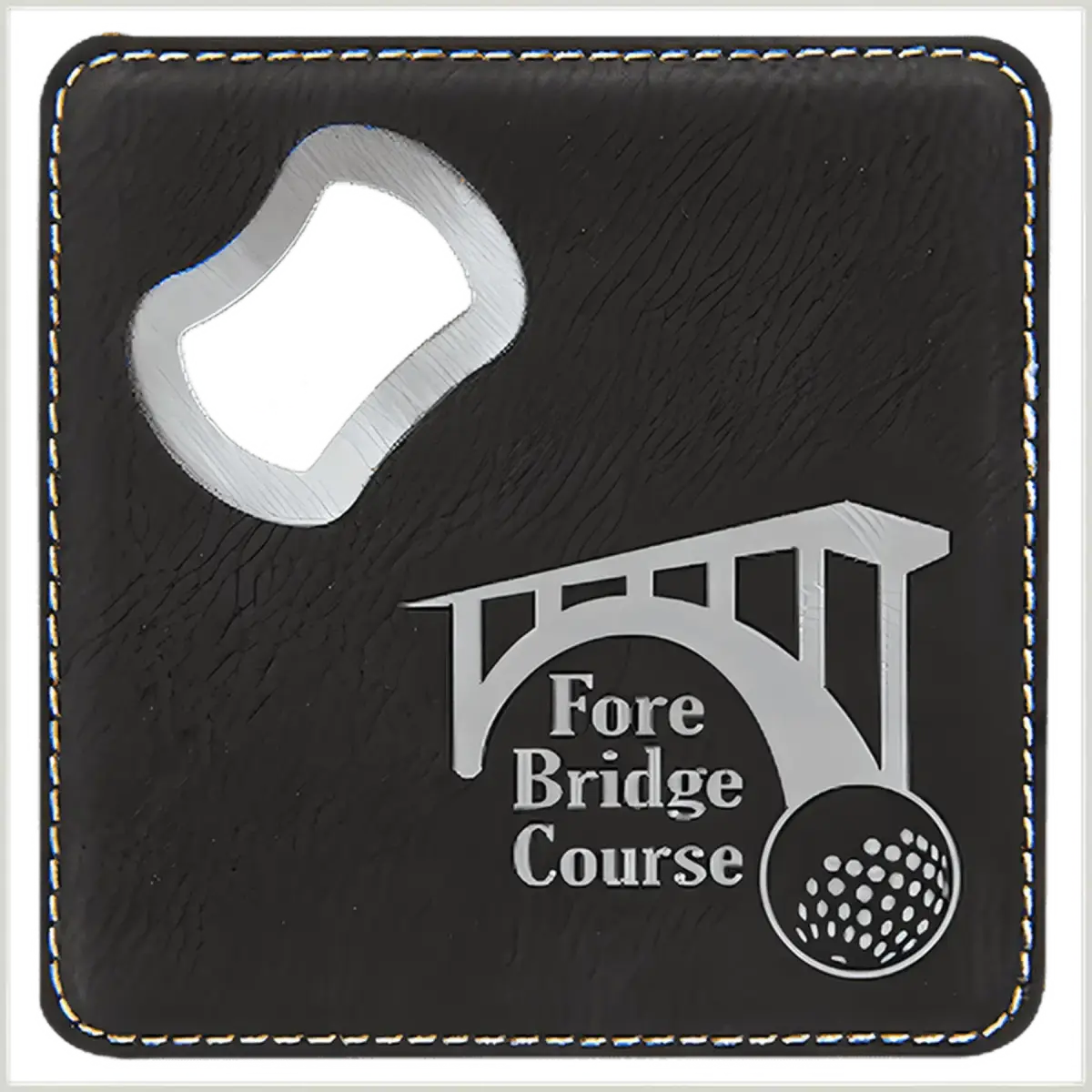 Personalized Leatherette Coaster Sets & Bottle Openers Bottle Opener Coaster / Black/Silver / Leatherette