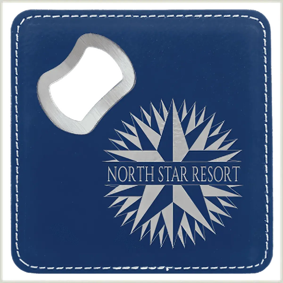 Personalized Leatherette Coaster Sets & Bottle Openers Bottle Opener Coaster / Blue/Silver / Leatherette
