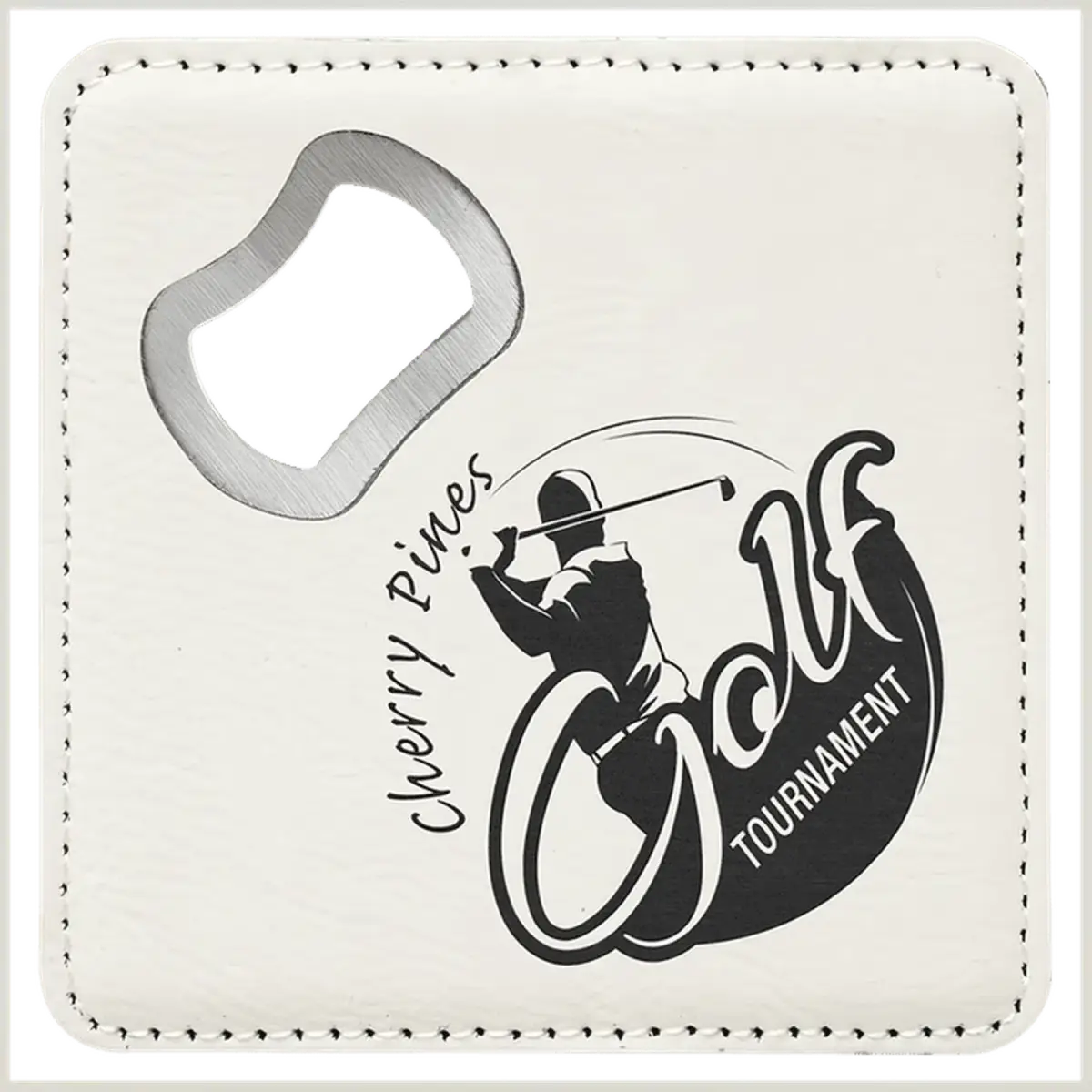 Personalized Leatherette Coaster Sets & Bottle Openers Bottle Opener Coaster / White / Leatherette