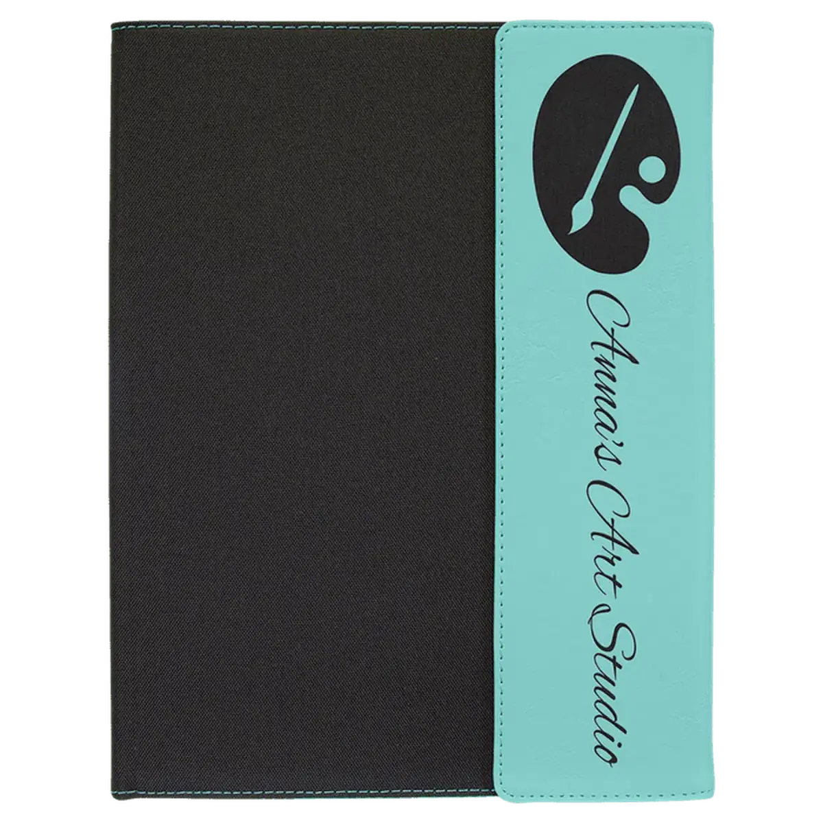 Personalized Canvas Portfolios - With Notepad and Magnetic Closure 7" x 9" / Black Canvas / Teal