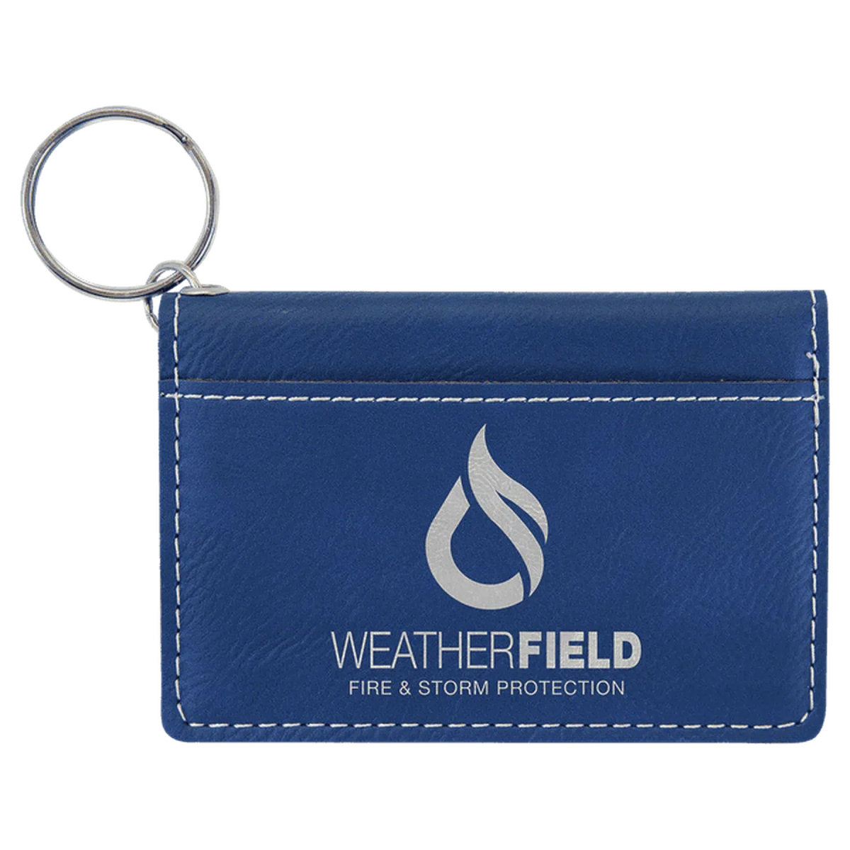 Personalized Card and ID Holder Keychain in Leathrette Colors Blue/Silver / 4 1/4"(L) x 3"(H) / Leatherette