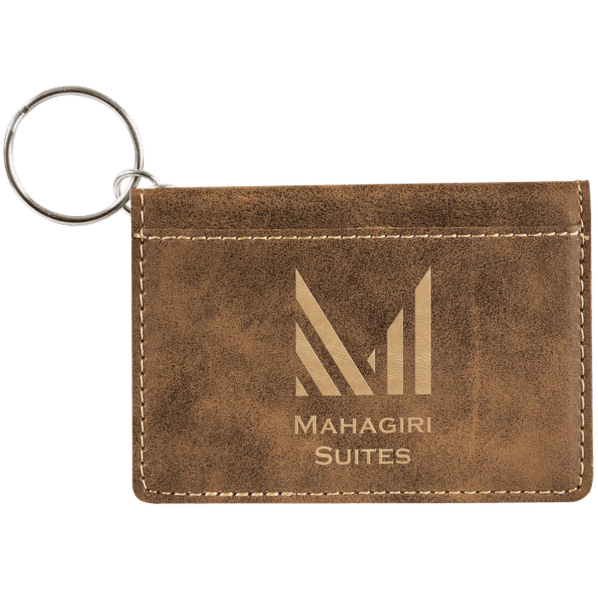 Personalized Card and ID Holder Keychain in Leathrette Colors Rustic/Gold / 4 1/4"(L) x 3"(H) / Leatherette