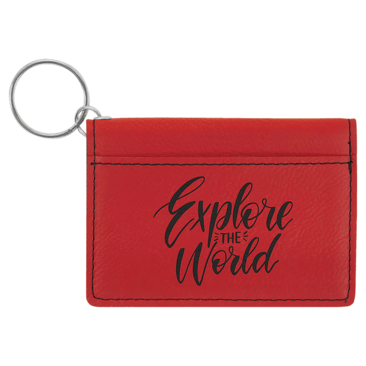 Personalized Card and ID Holder Keychain in Leathrette Colors Red / 4 1/4"(L) x 3"(H) / Leatherette