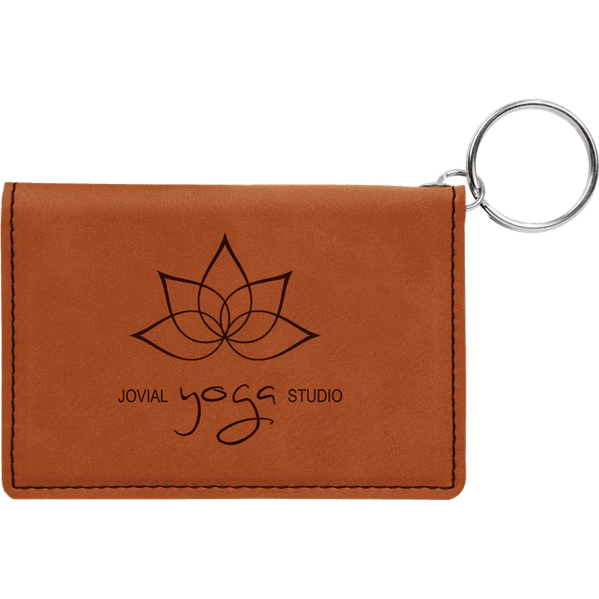 Personalized Card and ID Holder Keychain in Leathrette Colors Rawhide / 4 1/4"(L) x 3"(H) / Leatherette