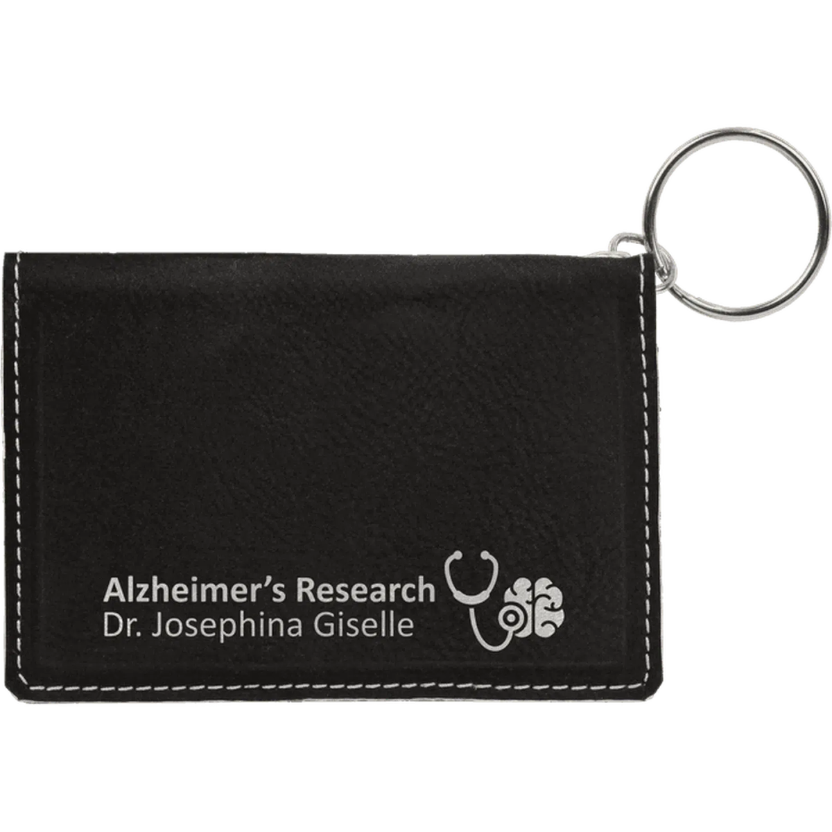 Personalized Card and ID Holder Keychain in Leathrette Colors Black/Silver / 4 1/4"(L) x 3"(H) / Leatherette