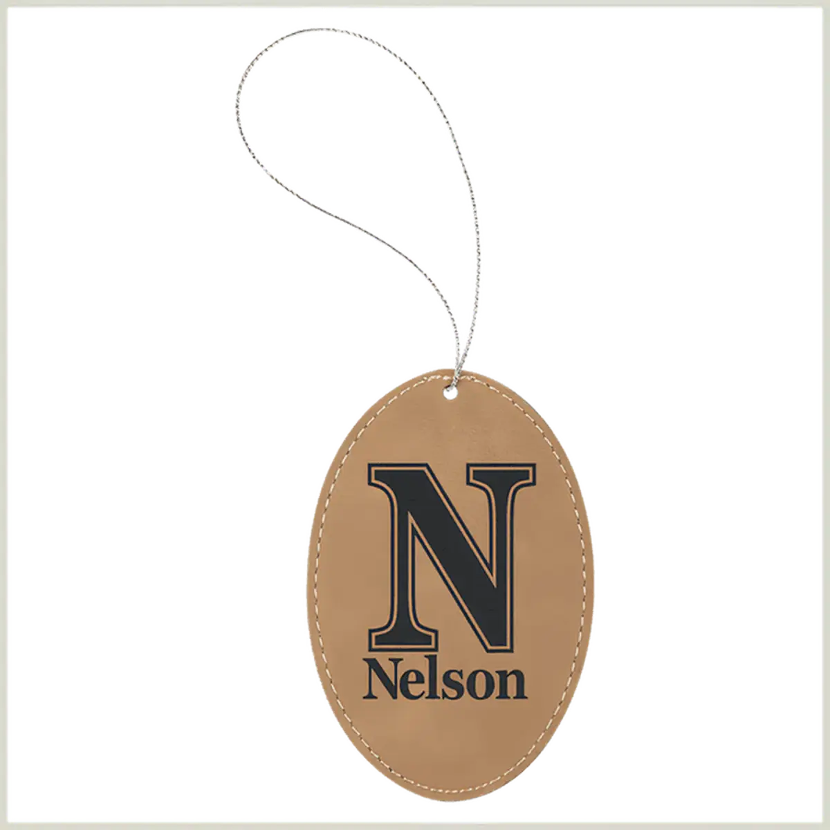 Personalized Leatherette Ornaments – Star, Tree & Sport Shapes Oval / Light Brown / Leatherette