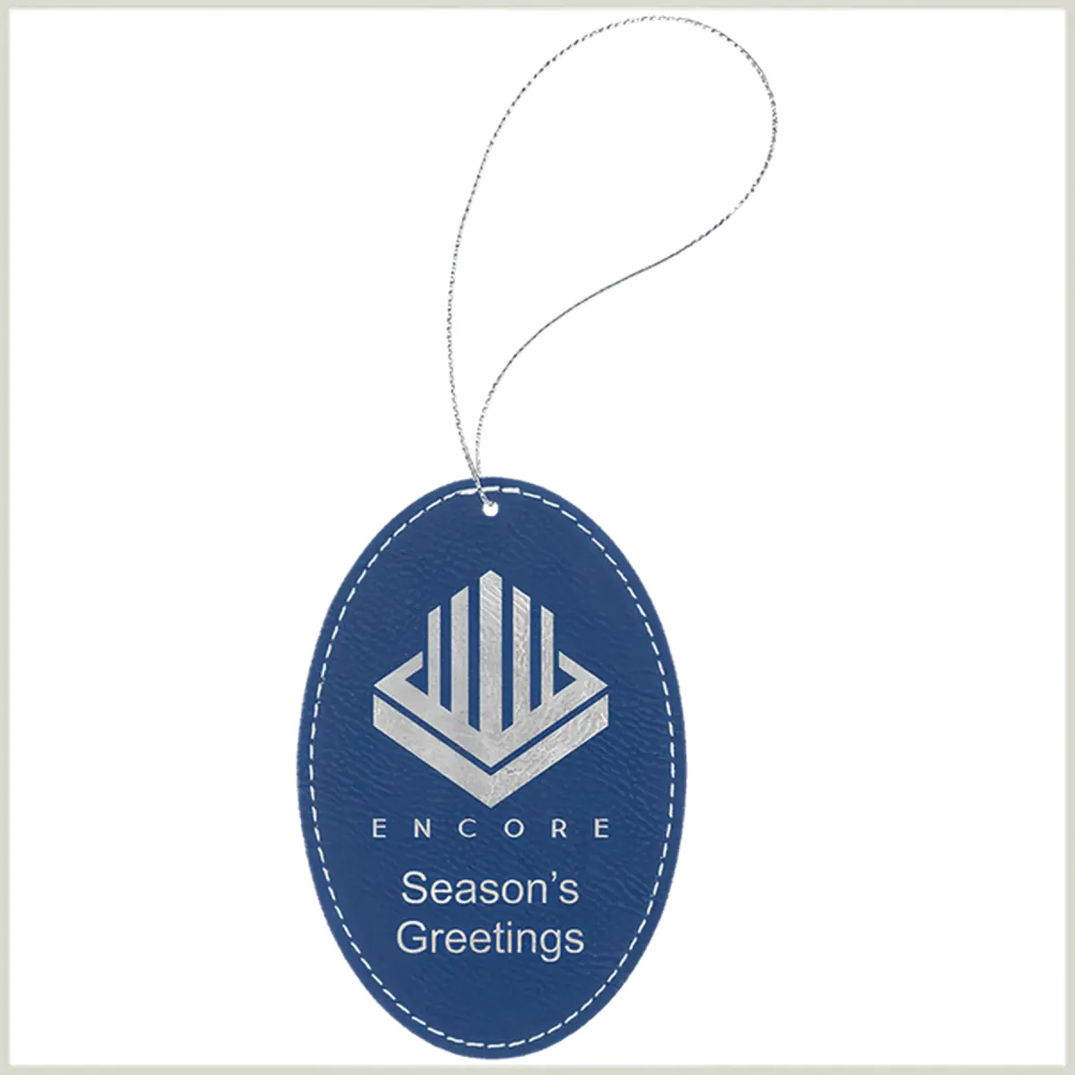 Personalized Leatherette Ornaments – Star, Tree & Sport Shapes Oval / Blue/Silver / Leatherette