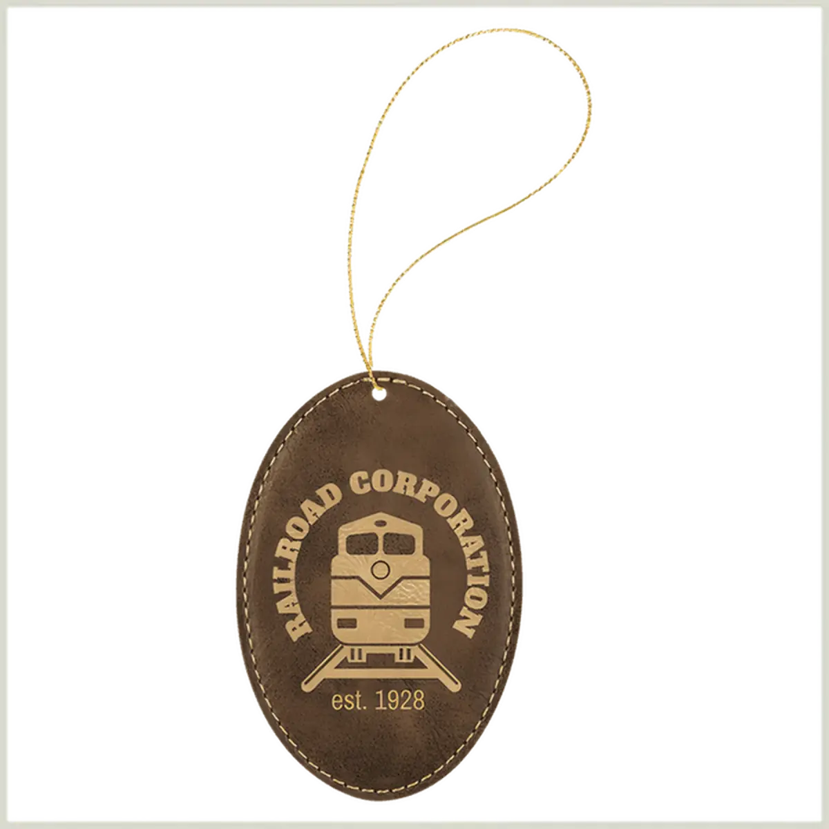 Personalized Leatherette Ornaments – Star, Tree & Sport Shapes Oval / Rustic/Gold / Leatherette