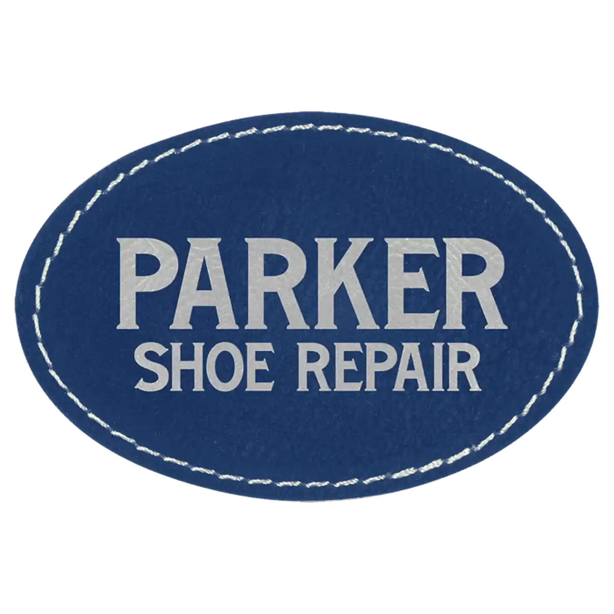 Personalized Patches in Self-Adhesive Leatherette - Oval Shape 3" x 2" / Blue/Silver