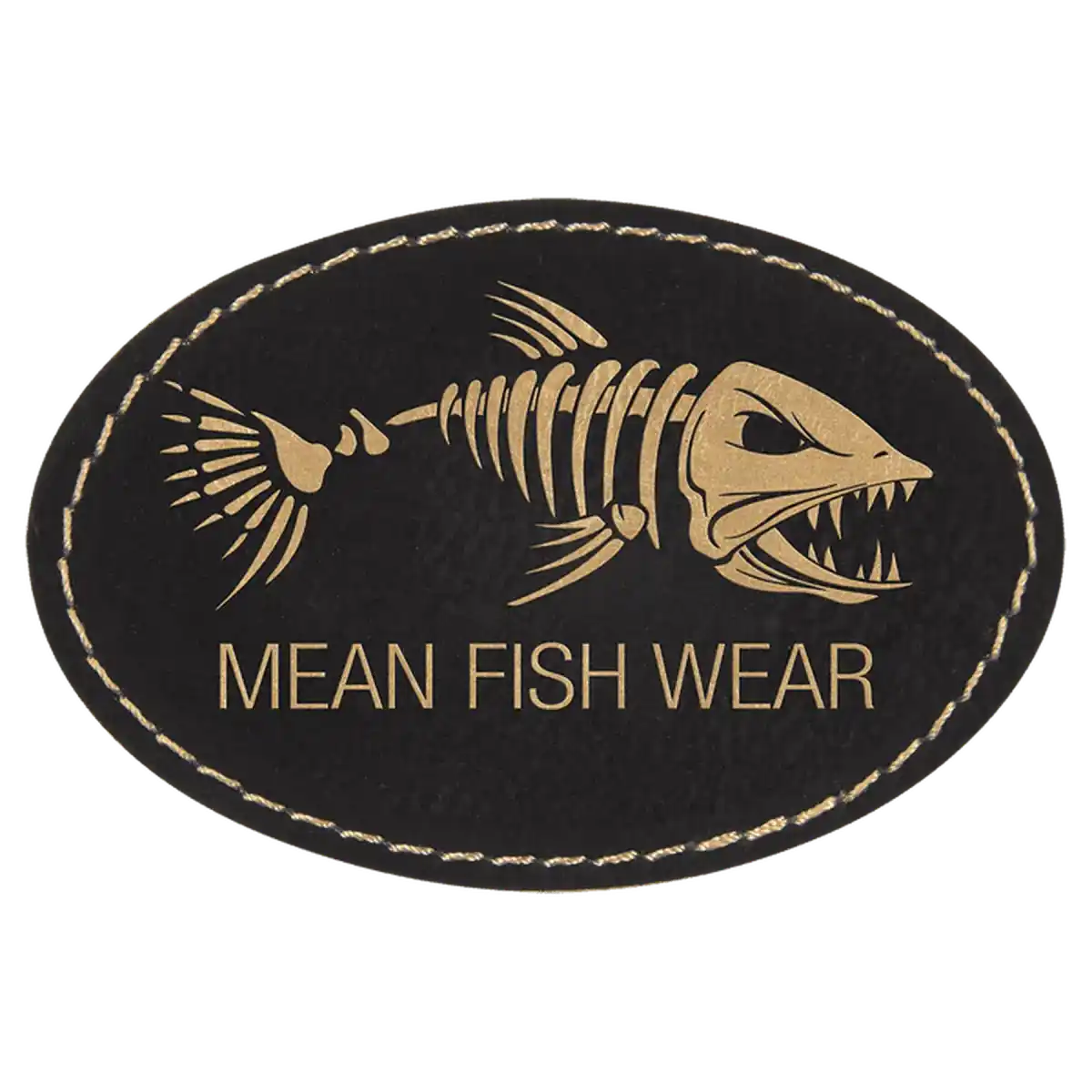 Personalized Patches in Self-Adhesive Leatherette - Oval Shape 3" x 2" / Black/Gold