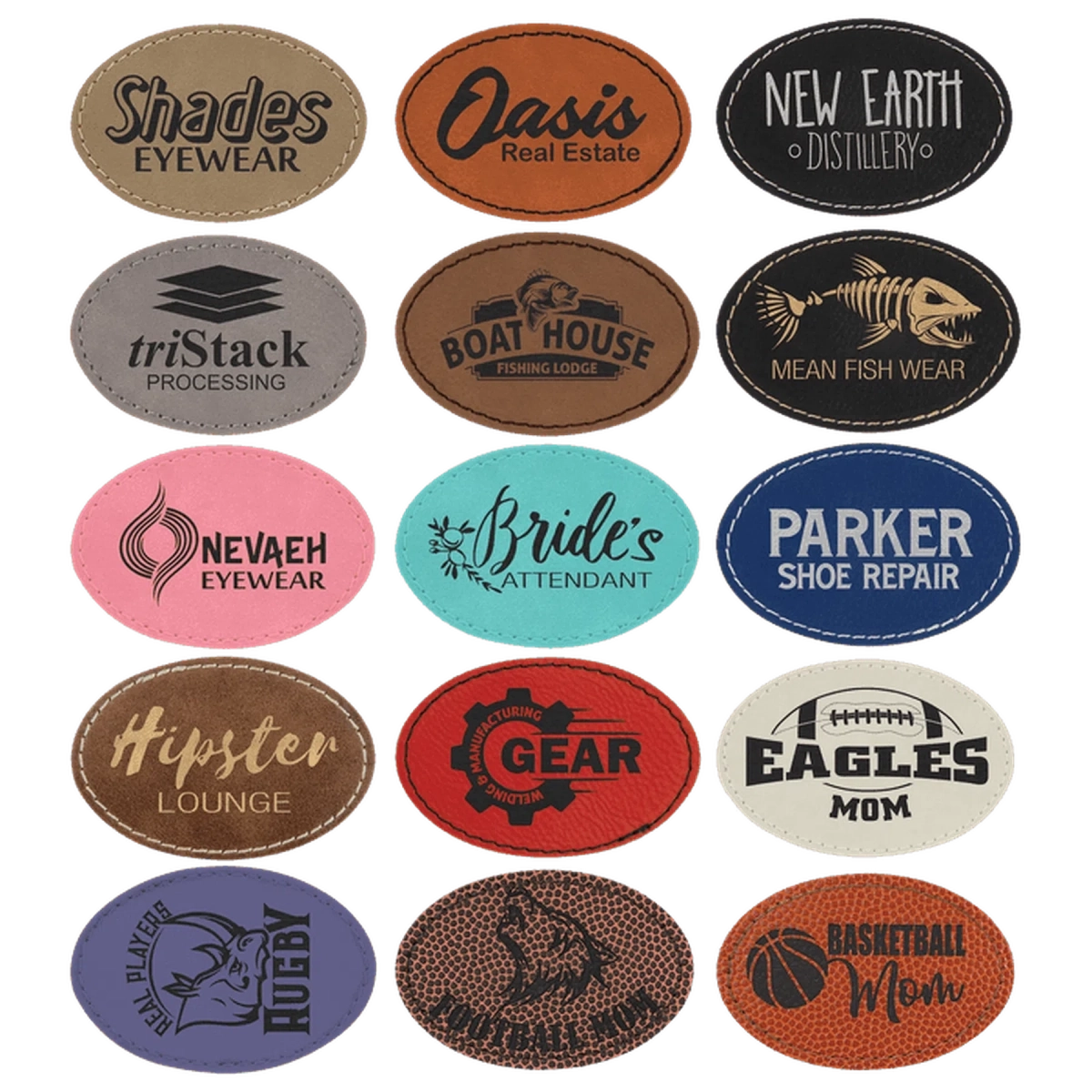 Personalized Patches in Self-Adhesive Leatherette - Oval Shape 3 1/2" x 2 1/2"