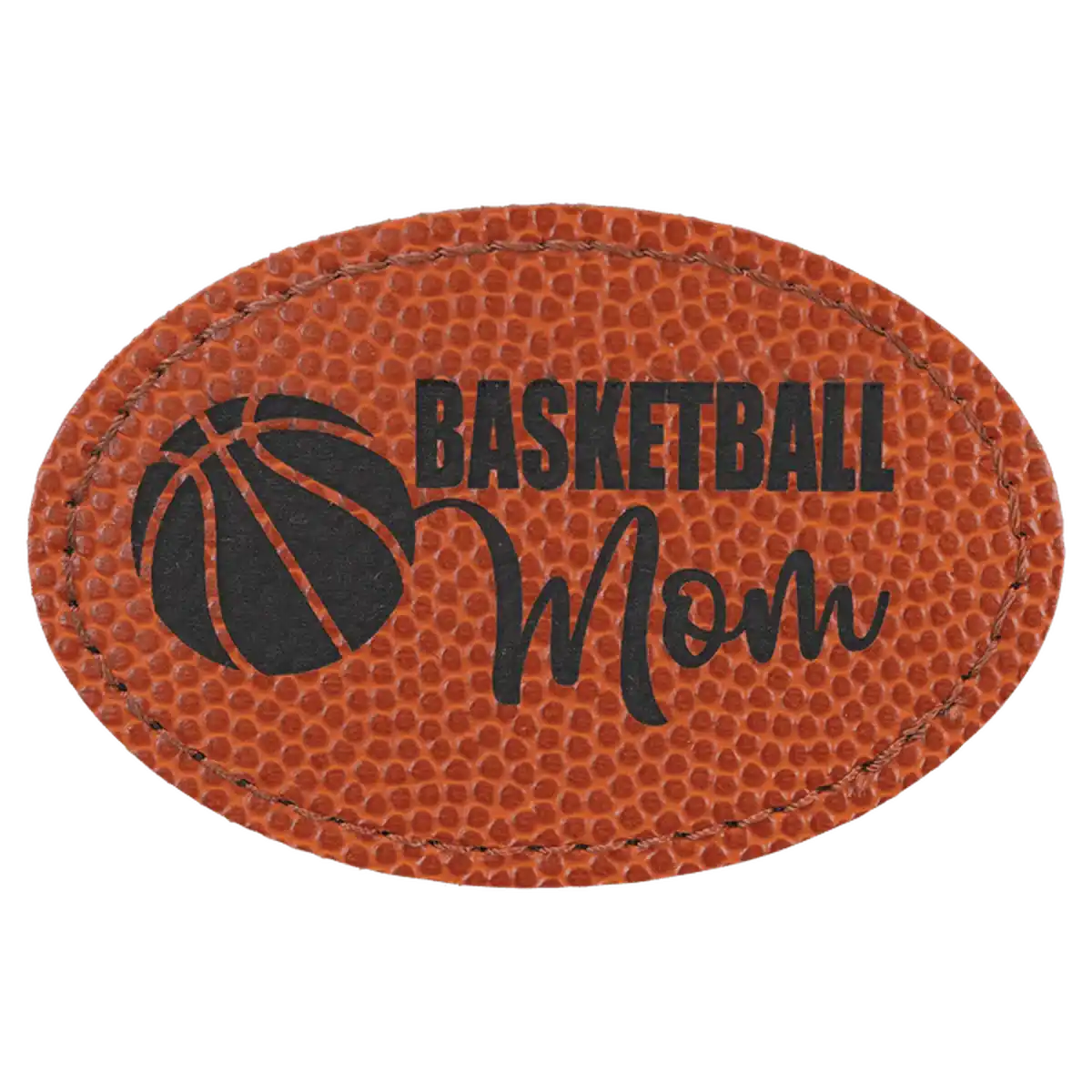 Personalized Patches in Self-Adhesive Leatherette - Oval Shape 3" x 2" / Basketball