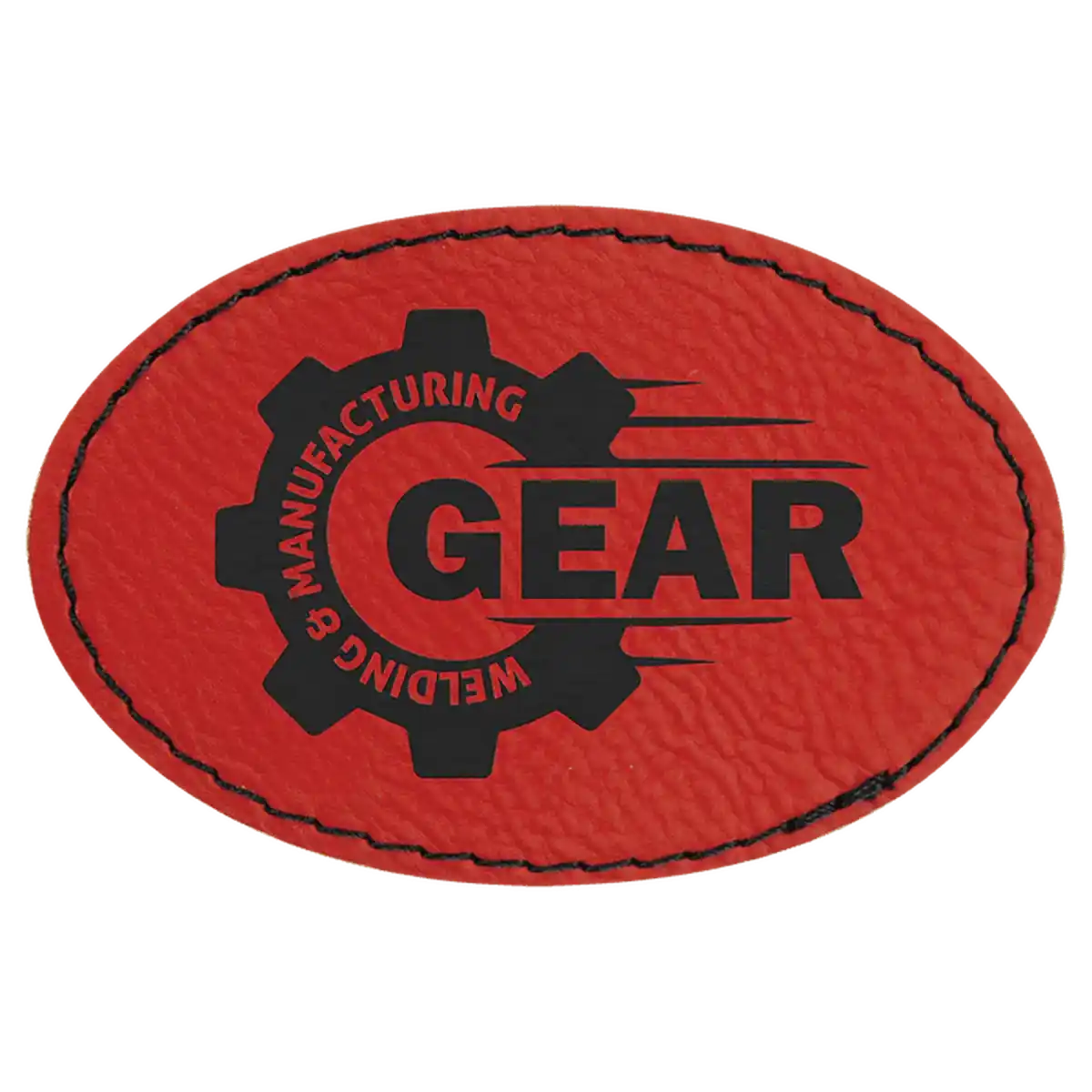 Personalized Patches in Self-Adhesive Leatherette - Oval Shape 3" x 2" / Red