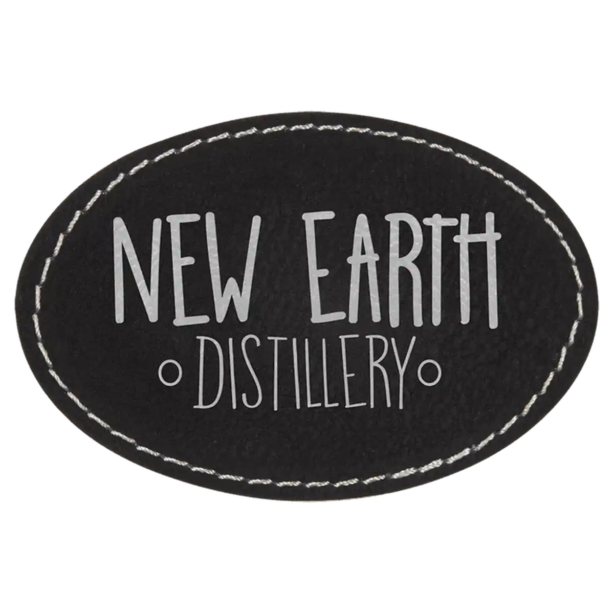 Personalized Patches in Self-Adhesive Leatherette - Oval Shape Black/Silver