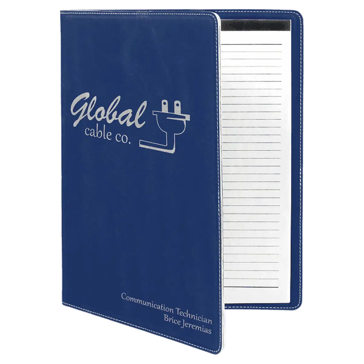 Personalized Professional Portfolios – Zippered & Classic Styles with Notepad 9 1/2" x 12" / Zipper / Blue/Silver