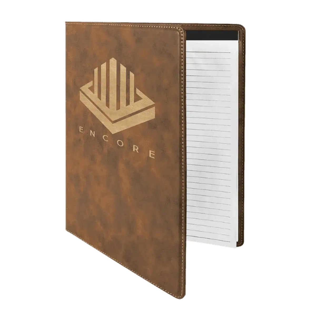 Personalized Professional Portfolios – Zippered & Classic Styles with Notepad 9 1/2" x 12" / Open / Rustic/Gold