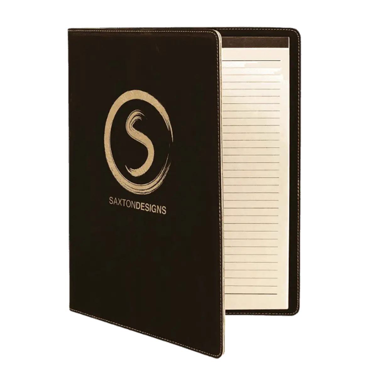 Personalized Professional Portfolios – Zippered & Classic Styles with Notepad 9 1/2" x 12" / Open / Black/Gold