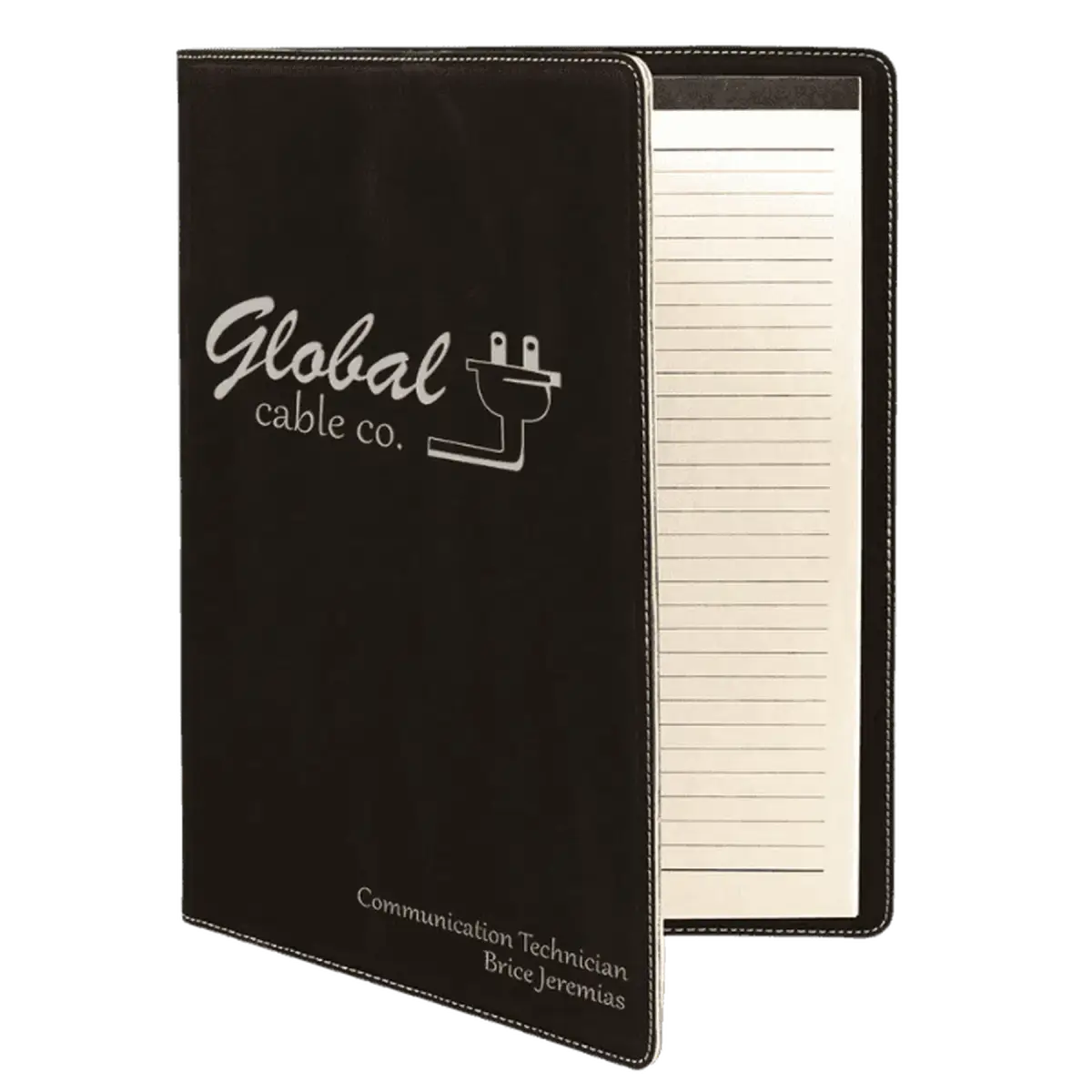 Personalized Professional Portfolios – Zippered & Classic Styles with Notepad 7" x 9" / Open / Black/Silver