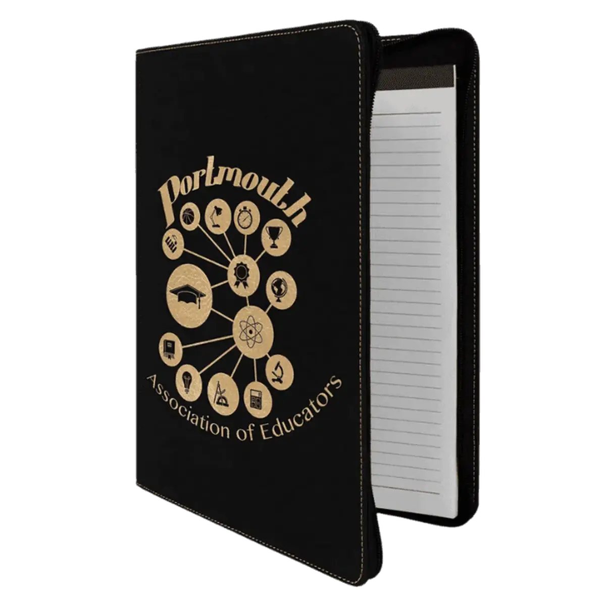 Personalized Professional Portfolios – Zippered & Classic Styles with Notepad 9 1/2" x 12" / Zipper / Black/Gold
